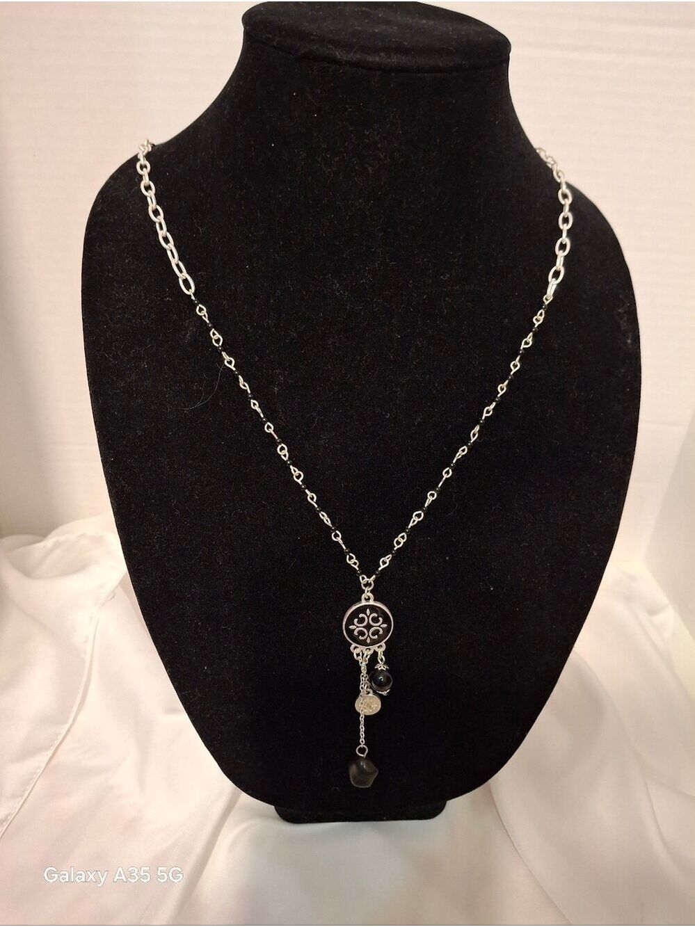 Isis Silver And Black Beaded Chain Necklace With Pendant